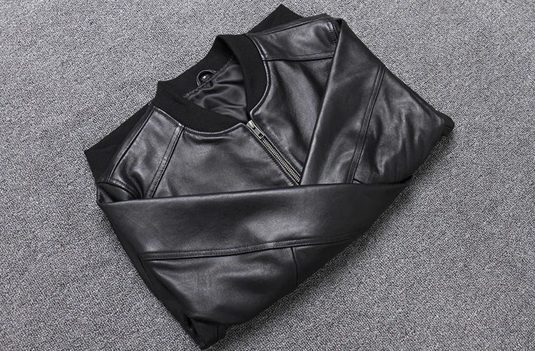 Leder Bomberjacke Herren Fliegerjacke Schwarzes echtes Leder Schaffell Kurz Slim Business Jacke Leder