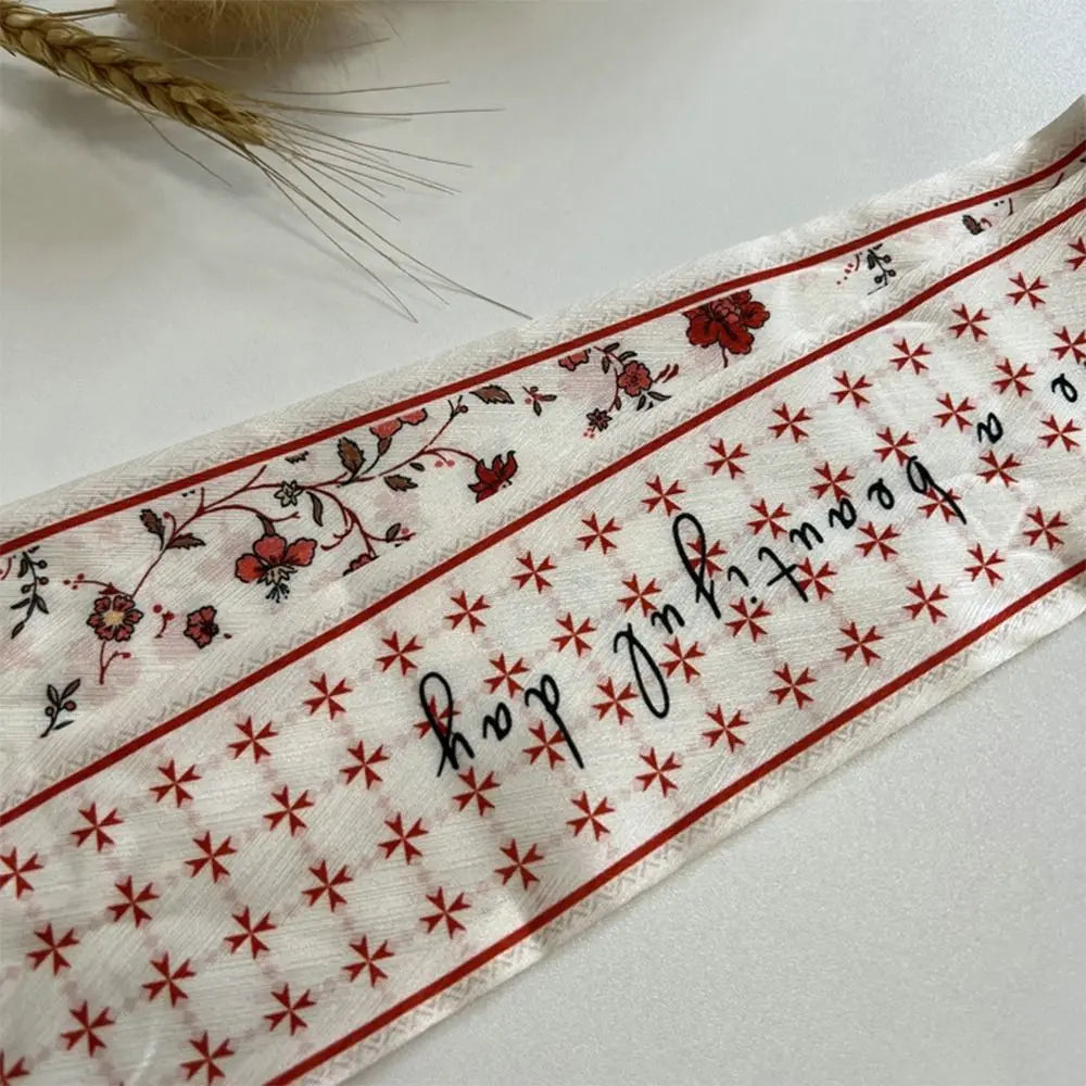Summer Versatile Satin Silk Ribbon Scarf Fresh Floral Narrow Hair Tie Long Thin Fashion Accessory for Women Bag Strap