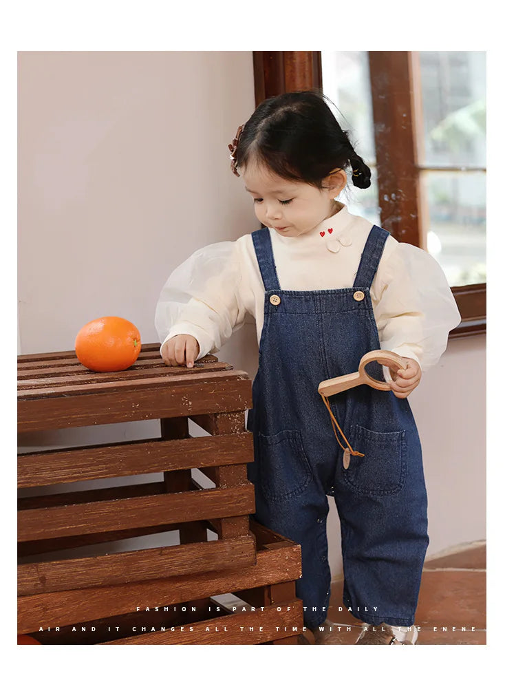 2025 Autumn New Baby Girls Cute Rabbit Ears Denim Overalls Solid Infant Sleeveless Jumpsuit Toddler Casual Strap Jean Trousers