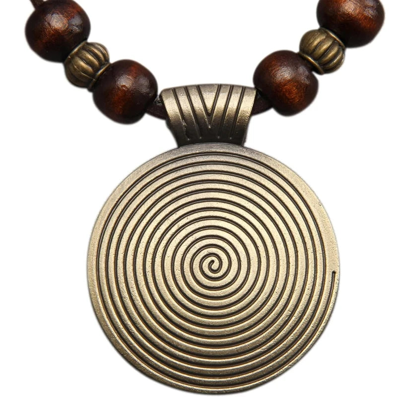 Fingerprint Circular Sweater Chain Alloy Bohemian Men Women Personality Pendants Long Necklaces Handmade Jewelry