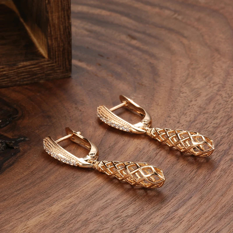 Hot Fashion Glossy Earrings for Women 585 Rose Gold Simple Weaving Dangle Earrings Ethnic Bride Wedding Jewelry 2022 New