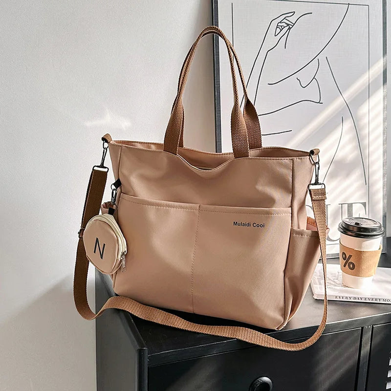 Oxford Design Double Sided Pocket Tote Bag Teen Women Large Capacity Handbag Single Shoulder Crossbody Bag with Round Coin Purse