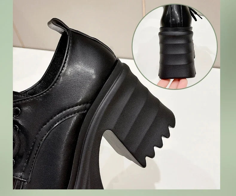 Gothic Chunky High Heels Loafers for Woman New Leather Platform Loafers Female Solid Color Thick Heeled Lolita Shoes 2024