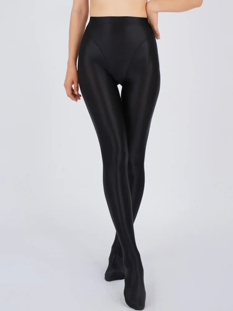 Sexy Women Thin Sheer See Through High Waist Sexy Tight Silk Shiny Pencil Pant Oil Glossy Candy Color Yoga Leggings Pants