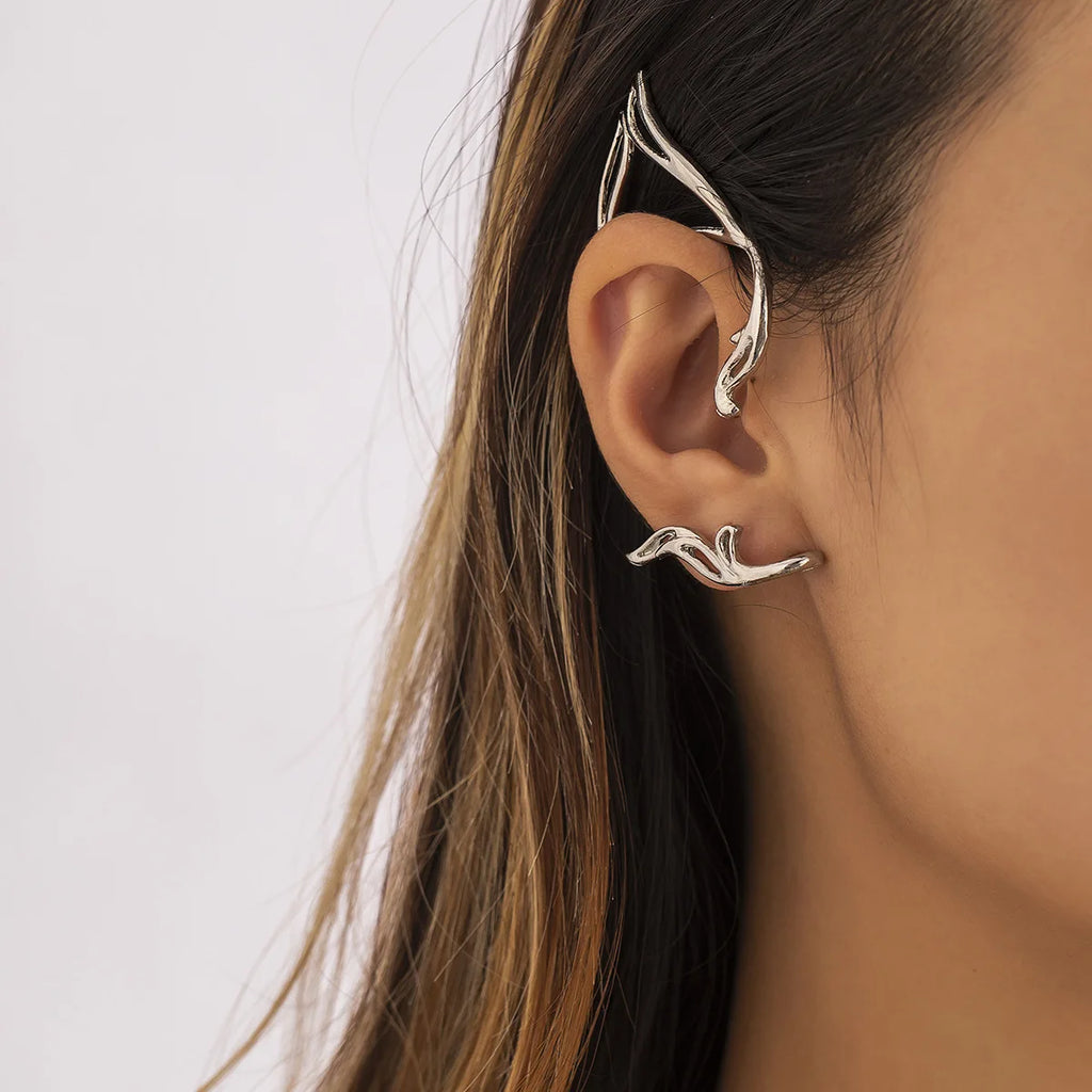 Fairy Ear Cuff Earring for Women Simple Hollow Cat Ears Outline Elf Ear Clip Creative Single No Piercing Earrings Party