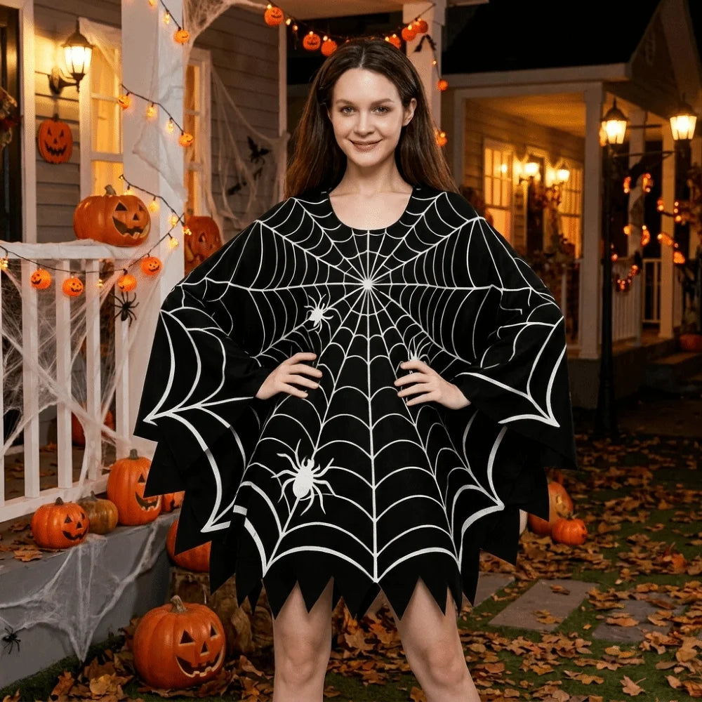 Multi-functional Scary Halloween Spider Web Cloak Creepy Black Shawl Poncho Cape Cosplay Party Costume Carnival Costume