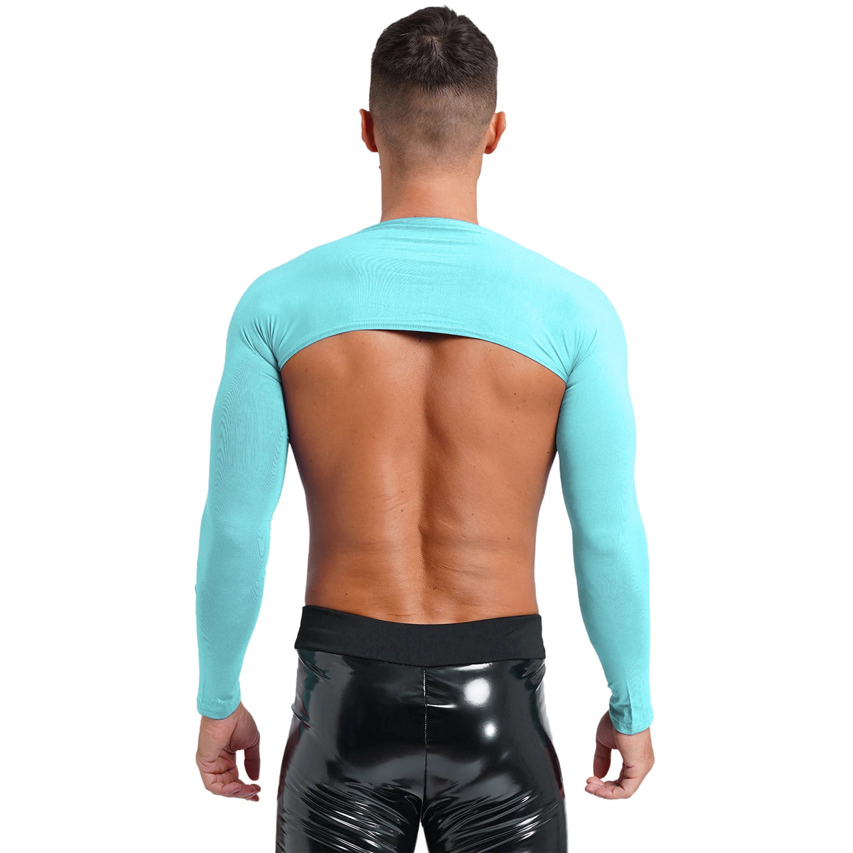 Men Open Front Half Crop Top Solid Long Sleeve Cardigan Bolero Shrug Tops Muscle Arm Sleeves Workout Sports Gym Tops Clubwear