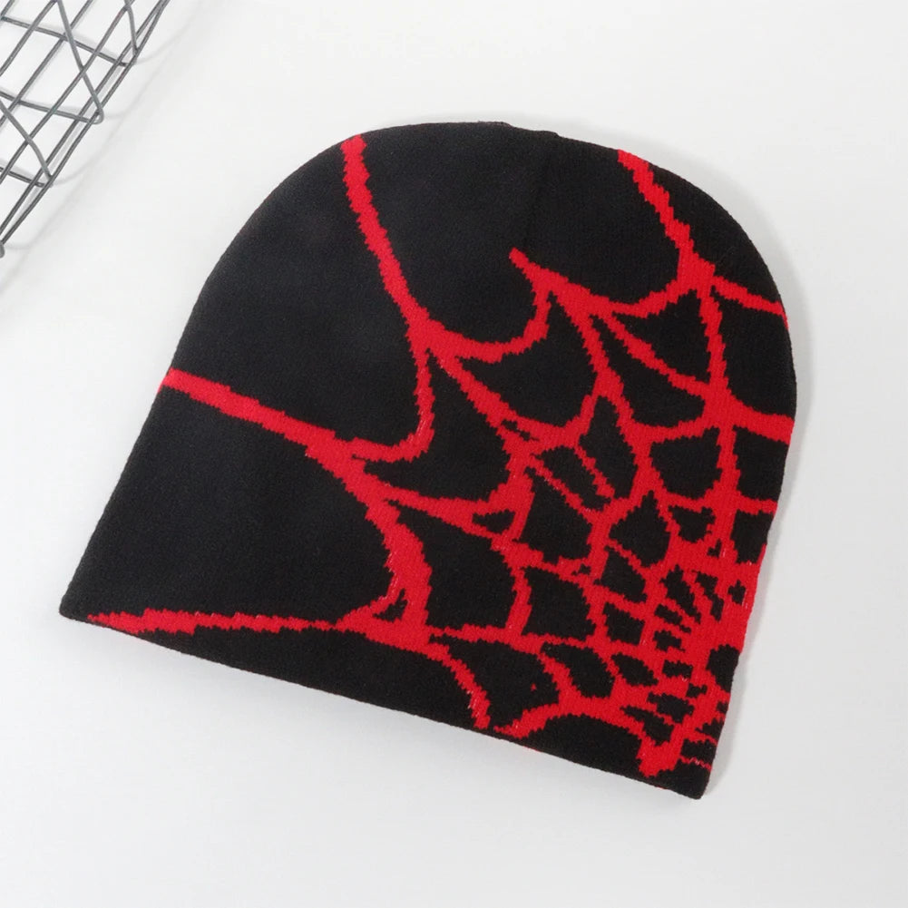 1Pc Y2K Knitted Hat Spider Web Jacquard Hat Four Seasons Warm Hat Skullies Hat For Men Women Outdoor Sports Fashion Hat