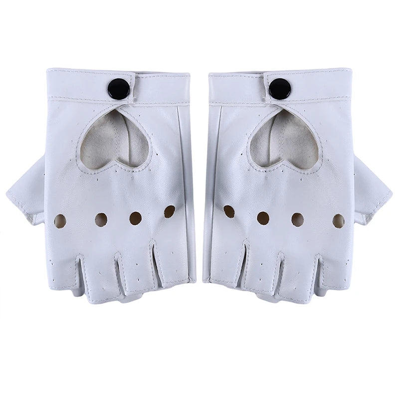 New Women Fingerless Driving PU Leather Gloves Motor Cool Rivet Sexy Disco Dancing Rock And Roll Black Red White Punk Glove
