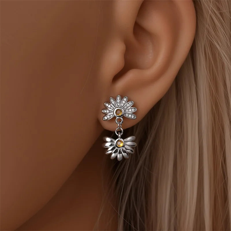 925 Sterling Silver Green Lucky Clover Yellow Daisy Bamboo Earrings  for Women Bee Butterfly Ear Studs Elegant Party Jewelry