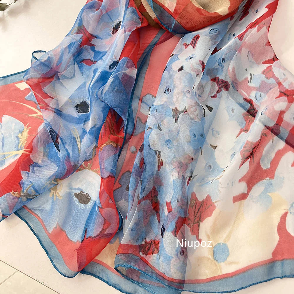 Bright Colors Printed Scarf Pretty Women Elegant Chiffon Georgette Bandana Scarf Summer Beach Sunscreen Thin Shawl