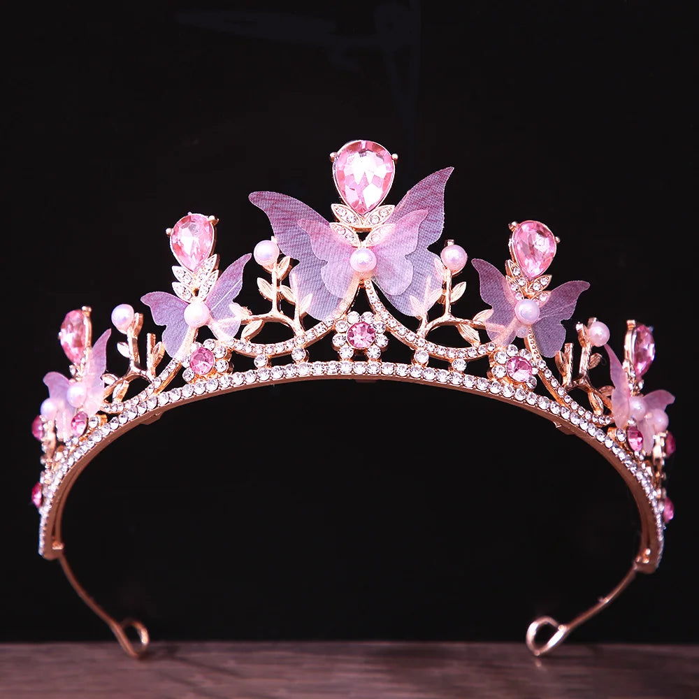 KMVEXO Süße Schmetterlingskronen Ozean-Stil Kostüm Kristall-Tiaras für Frauen Mädchen Prinzessin Geburtstagsparty Strand Haarschmuck