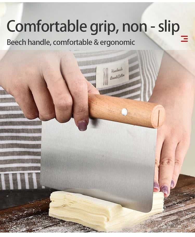 Stainless Steel Dough Cutter Scraper with Wooden Handle, Bread Baking Accessories for Sourdough Tools, Cake Scraper