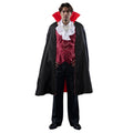 Men Vampire Costumes Long Sleeve Shirts with Attached Vests and Cloak Set for Halloween Cosplay Party Outfits