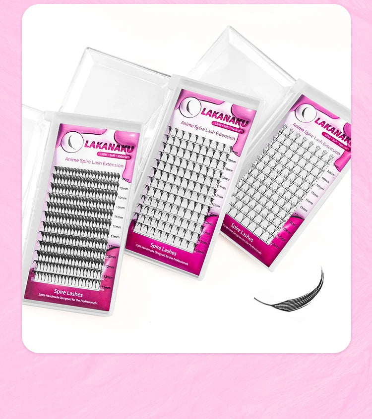 LAKANAKU Spire Lashes Feather Einzelwimpernverlängerungen B/C/CC/D Kaschmir Volumen vorgefertigte Spikes Wimpern