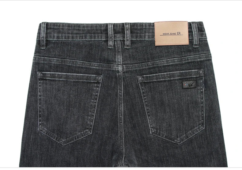 2025 New Autumn Men's Stretch Slim Jeans Straight Leg Casual Denim Trousers Male Business High Quality Classic Blue Gray Black