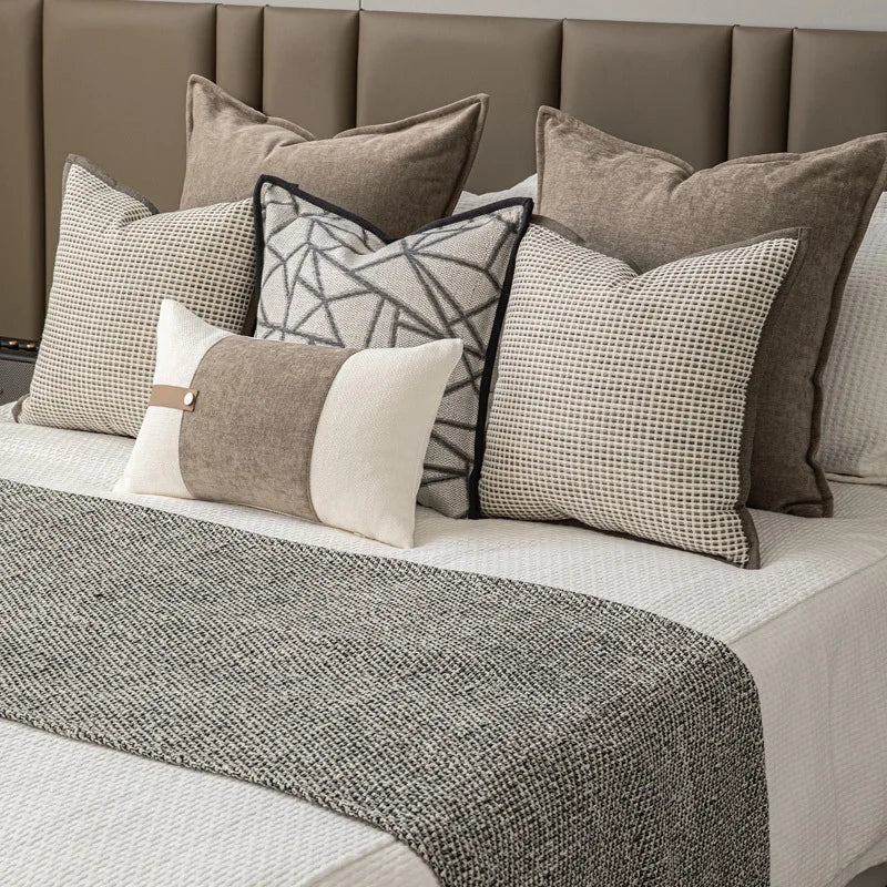 Design Luxury Cushion Cover 30x50 45x45 60x60cm Taupe Linen Woven Edged Square Pillowcase For Home Hotel Bed Living Room Sofa