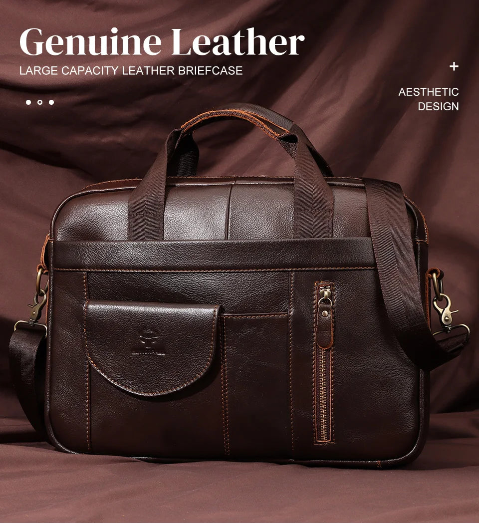 HUMERPAUL Men's Briefcase Bag Top Layer Leather Handcrafted Laptop Bag with Multiple Compartments Business Shoulder Messenger