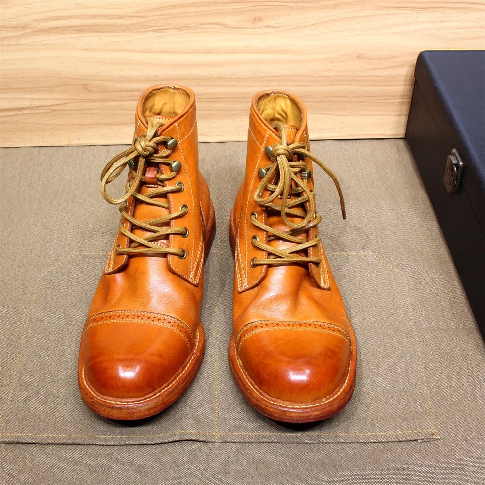 Men's Handmade Ankle Boots Soft Calfskin Full Grain Leather round Cap Toe Black Brown Winter Outdoor Shoes Best Quality