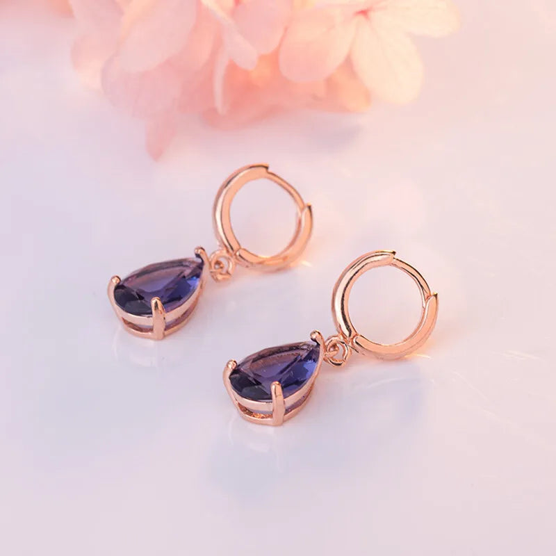 WOSIKATE Vintage Water Drop Shape Amethyst Earrings For Women 925 Sterling Silver Rose Gold Plated Drop Earrings Fashion Jewelry