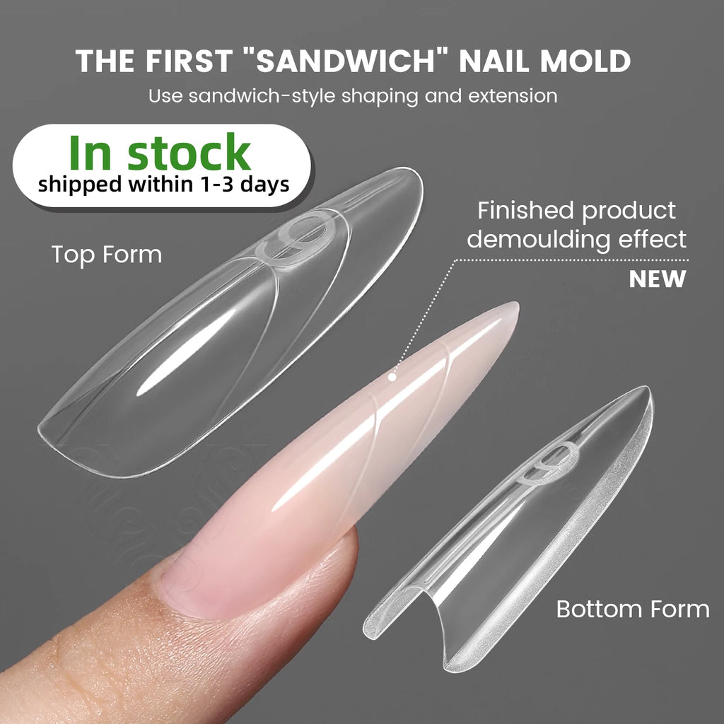 YOKEFELLOW Sandwich Dual Nail Forms 240pcs 15size NEW 2025 Extensions-Dual Forms Coffin Almond Nail Forms Top Mold Bottom Mold