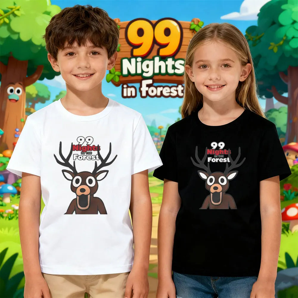 Kids 99 Night in The Forest Missing Game Graphic Tshirt Christmas Gamers Cotton Short Sleeve O-neck Gift for Holidays Boys Girls