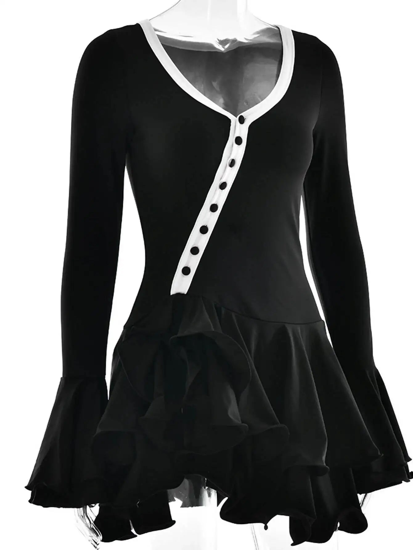Sexy pink black ruffles mini summer dress women white club birthday party dress woman long sleeve prom evening dresses vestidos