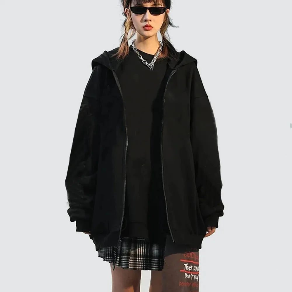 High Street Hoodie Herren einfarbig Reißverschluss Langarm lockere Jacke Mäntel lässiger Kapuzenpullover Y2K Mode Outdoor-Kleidung