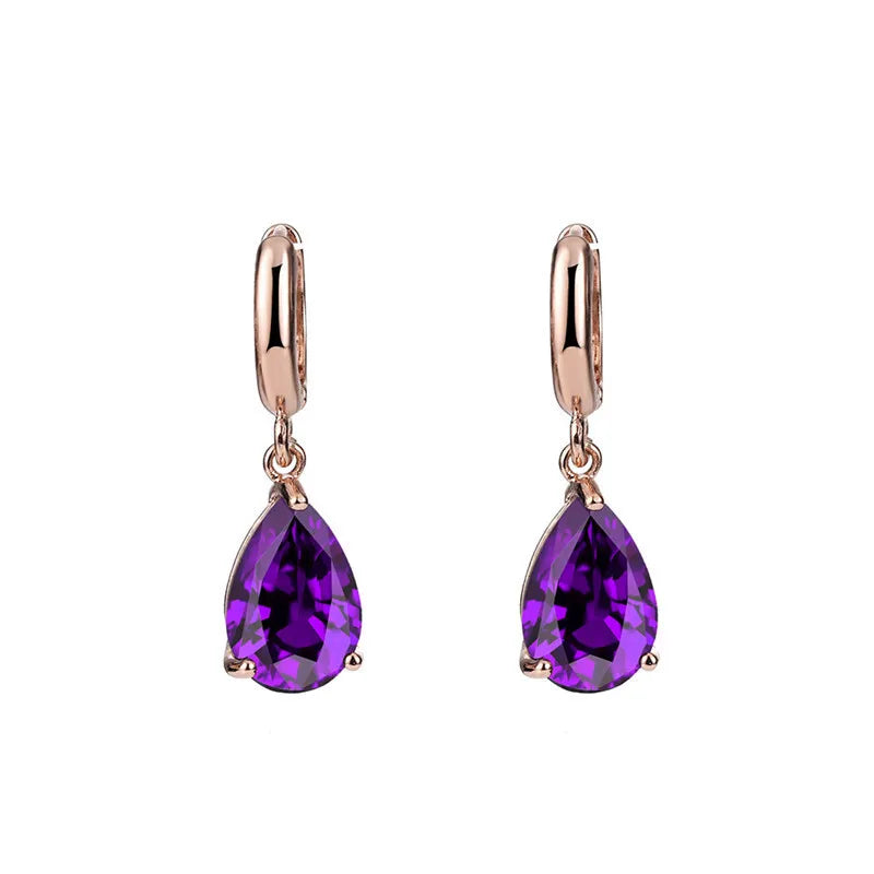 WOSIKATE Vintage Water Drop Shape Amethyst Earrings For Women 925 Sterling Silver Rose Gold Plated Drop Earrings Fashion Jewelry