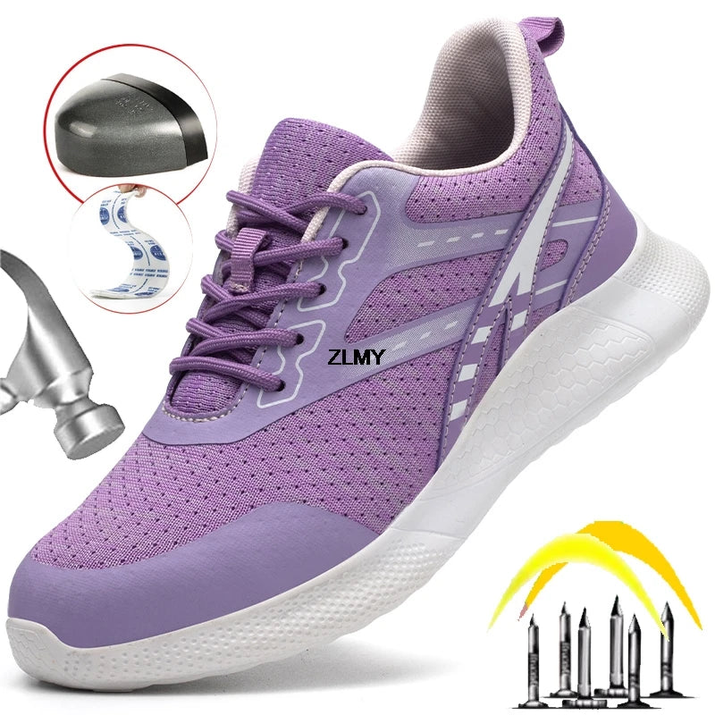 ZLMY Neue Sicherheitsschuhe für Damen, Stahlkappen-Sneaker, leichte Arbeitsschuhe, durchtrittsichere Arbeits-Sicherheitsstiefel für Damen und Herren