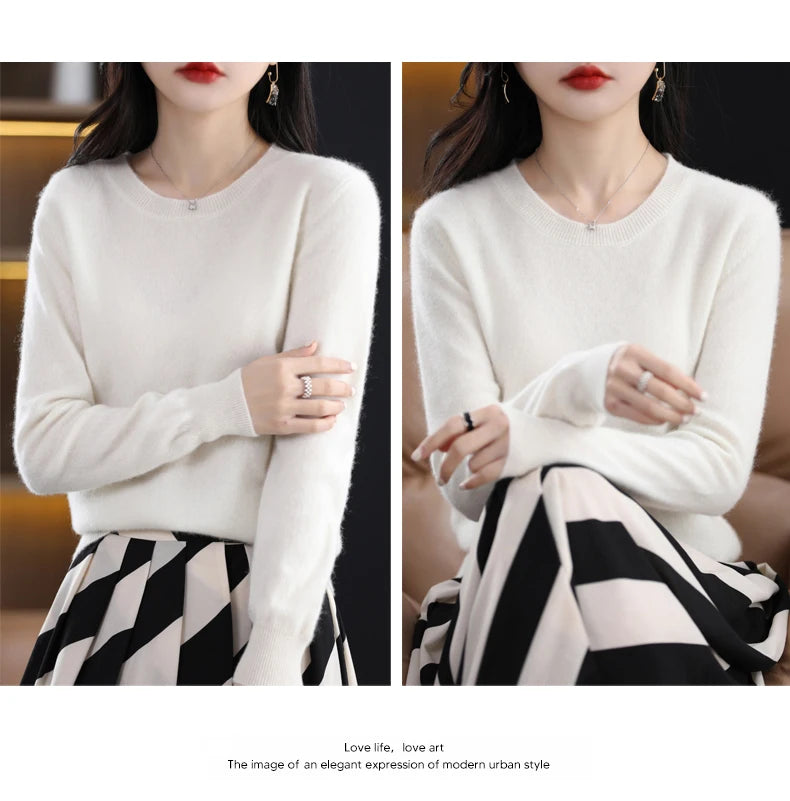 Women 100% Merino Wool Sweater O-Neck Long Sleeve Cashmere Knitwear Pullover Aliselect Fashion Autumn Winter Clothing Tops