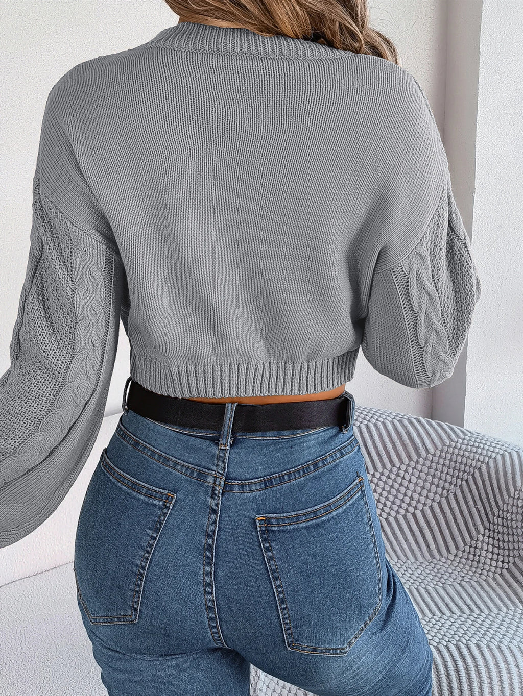 Autumn Winter Solid Color Round Neck Women Sweaters 2026 Casual Cable Knitted Long Sleeve Pullover Gray Army Green Red Crop Tops