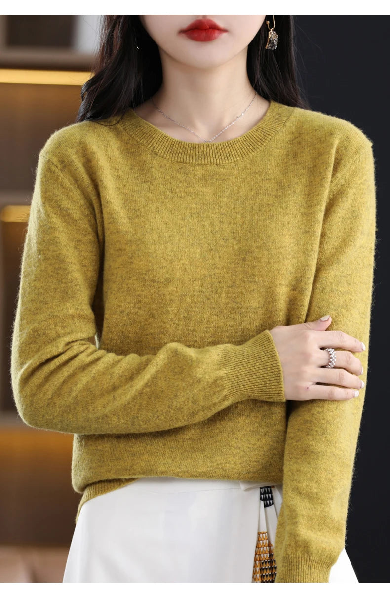 Women 100% Merino Wool Sweater O-Neck Long Sleeve Cashmere Knitwear Pullover Aliselect Fashion Autumn Winter Clothing Tops