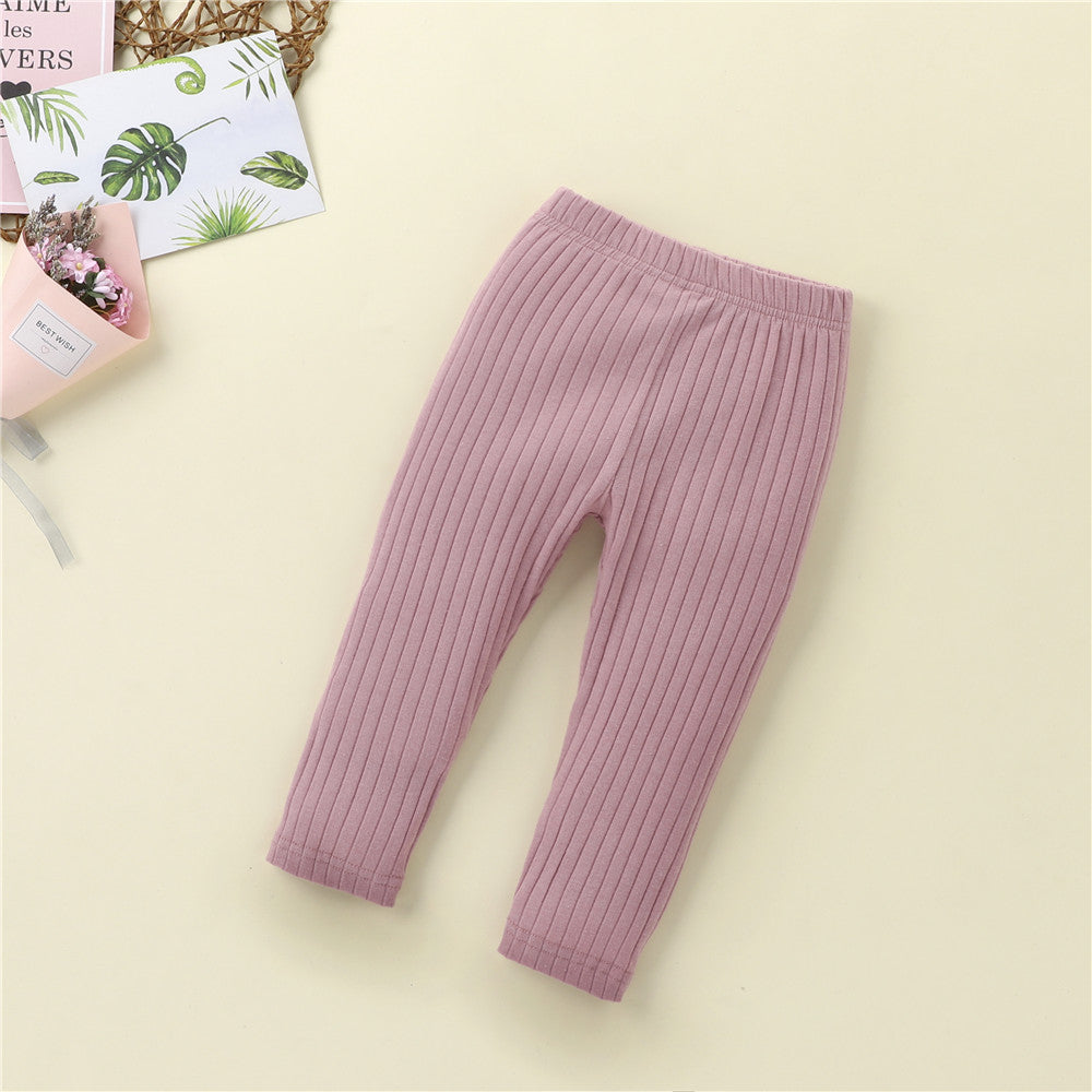 Infant Baby Girls Boys Leggings with Vertical Pattern, Elastic Waist Adjustable Solid Color Simple Spring Clothing 0-18M