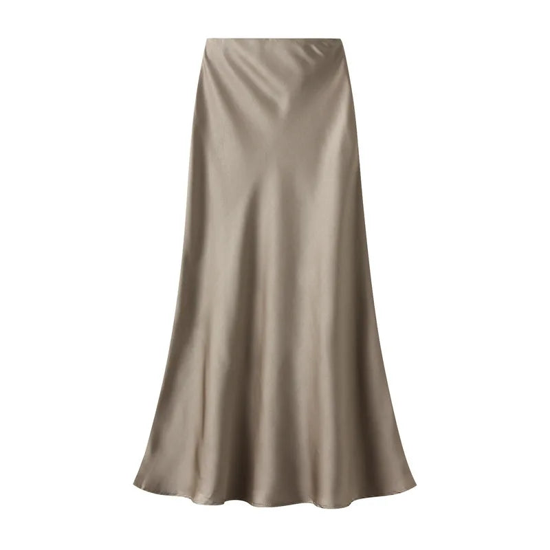 Woman 2025 Satin Skirt Women High Waist Long Skirts for Women Summer Black Midi Skirt Office Elegant Women's Skirts LSK9836