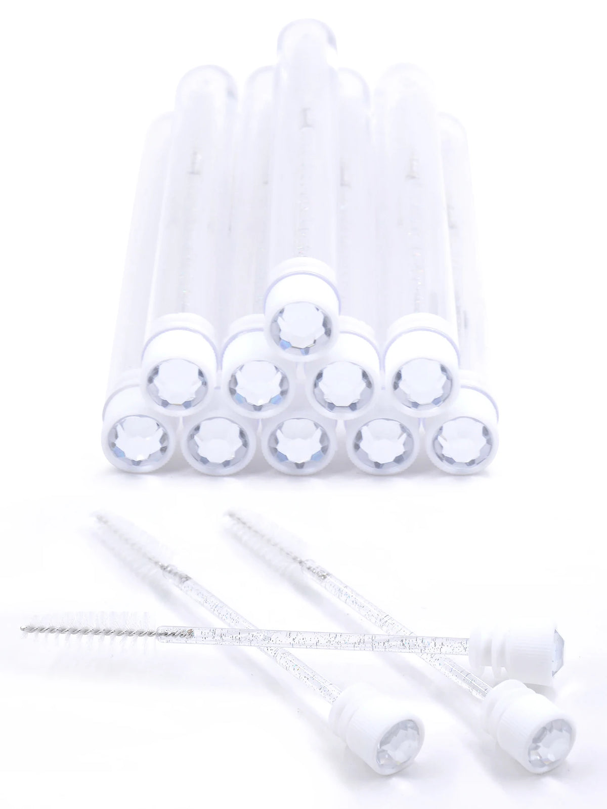 10Pcs Eyelash Brushes Tubes Reusable Lash Mascara Wands Lash Extension Brushes In Case Diamond Eyebrow Brushes Comb Containers