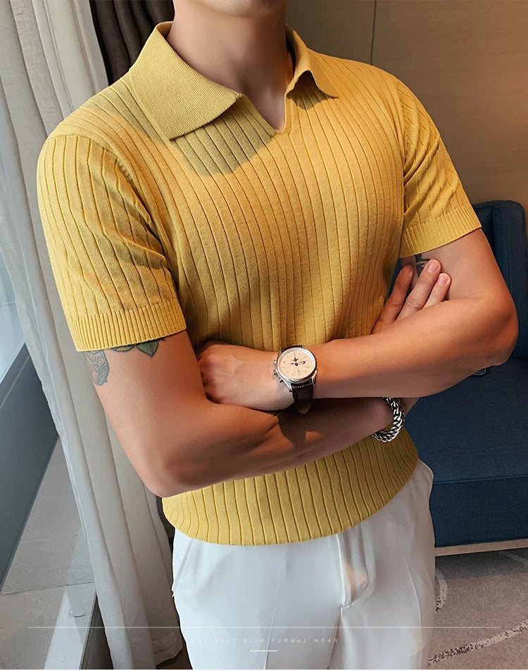 2021Top Grade New Summer Mens Polo Shirts With Short Sleeve Turn Down Collar Casual Knit Solid Colo Tops Fashions Men Clothing