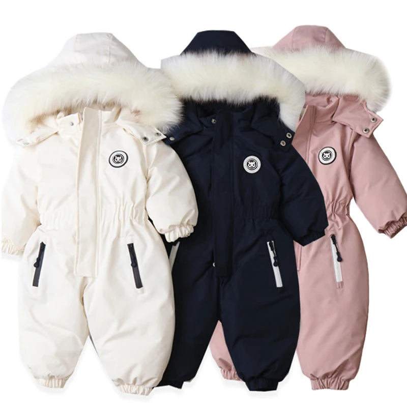 Baby-Skianzug Herbst und Winter Baby-Jumpsuit Warmer Plüsch Strampler für Jungen Baby-Mädchen-Kleidung Wasserdichte Kinderjacke