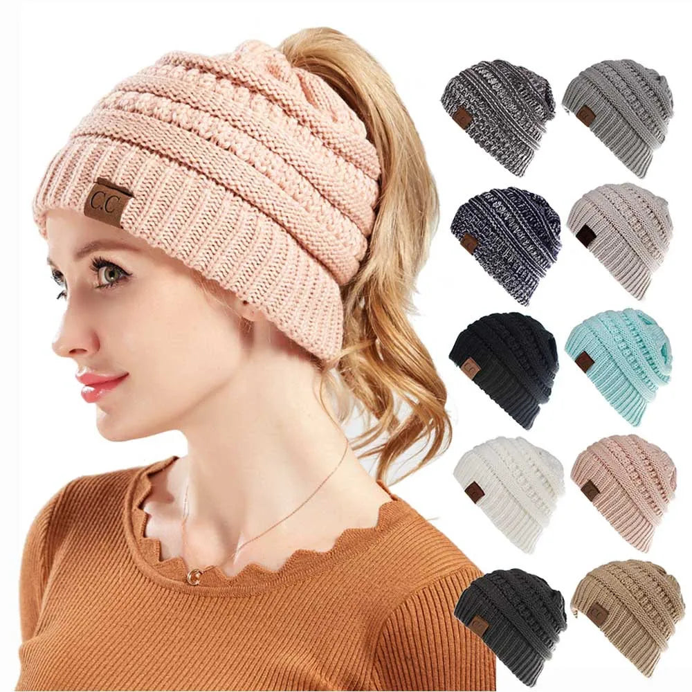 New Outdoor Warm Winter Woolen HatsAcrylic Open Horsetail HatsCold-Resistant High Ponytail Hats for Men and Women