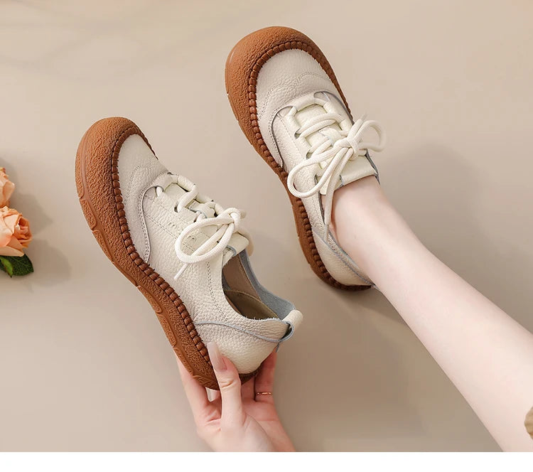 Neue handgemachte Damenschuhe aus echtem Leder, Ganzjahresschuhe, Oxfords, flache Damenschnürschuhe, gemütliche Mokassins, runde Ballerinas