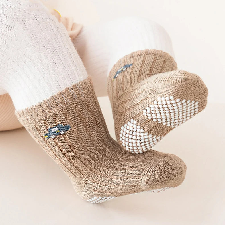 3 Pairs/lot Four Seasons Toddler Baby Anti-slip Socks for Newborns Cute Solid Color Cotton Non Slip Boys Girls Floor Socks 0-8Y