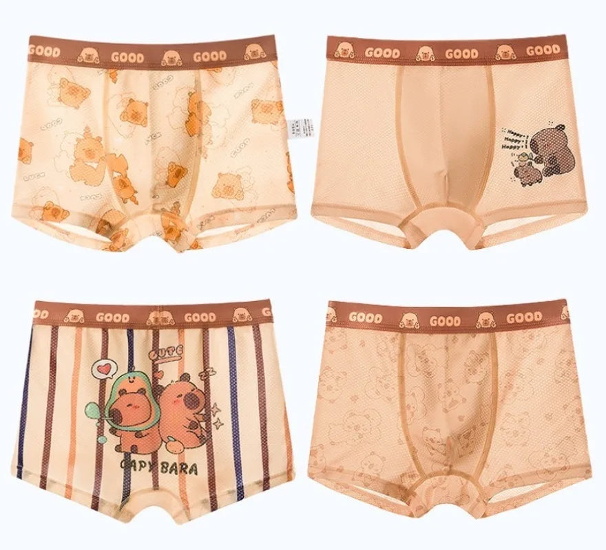 4PCS Summer Kid Mesh Breathable Panties for Boy Soft Comfort Antibacterial Knickers 3+y Young Child Cute Cartoon Print Underwear