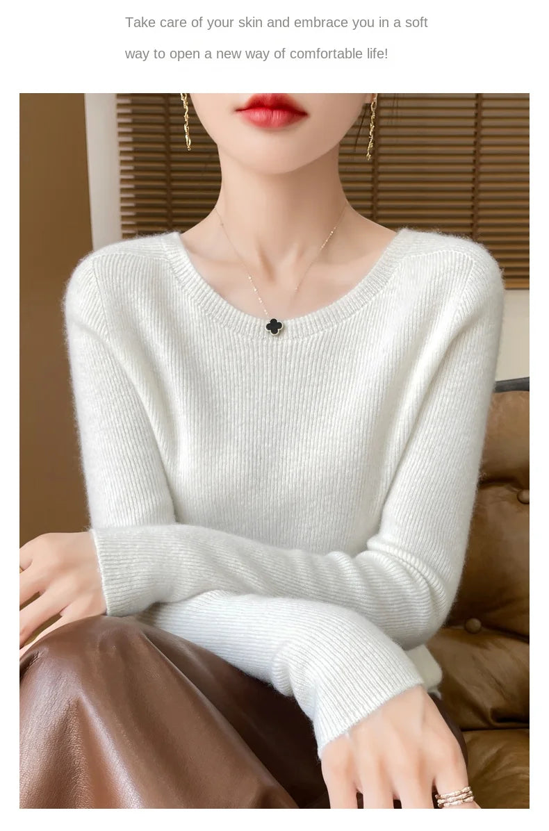 Early Fall New Crew-Neck Sweater Elegant High Elastic Simple Solid Color Thin Knit Crew-Neck Sweater Long Sleeve-GH458