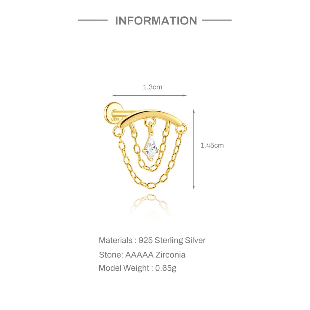 CANNER 1PC Tassel Chain Star Moon 925 Sterling Silver Flat Head Piercing Earring For Woman Ins 14K Gold Plated Dainty Jewelry
