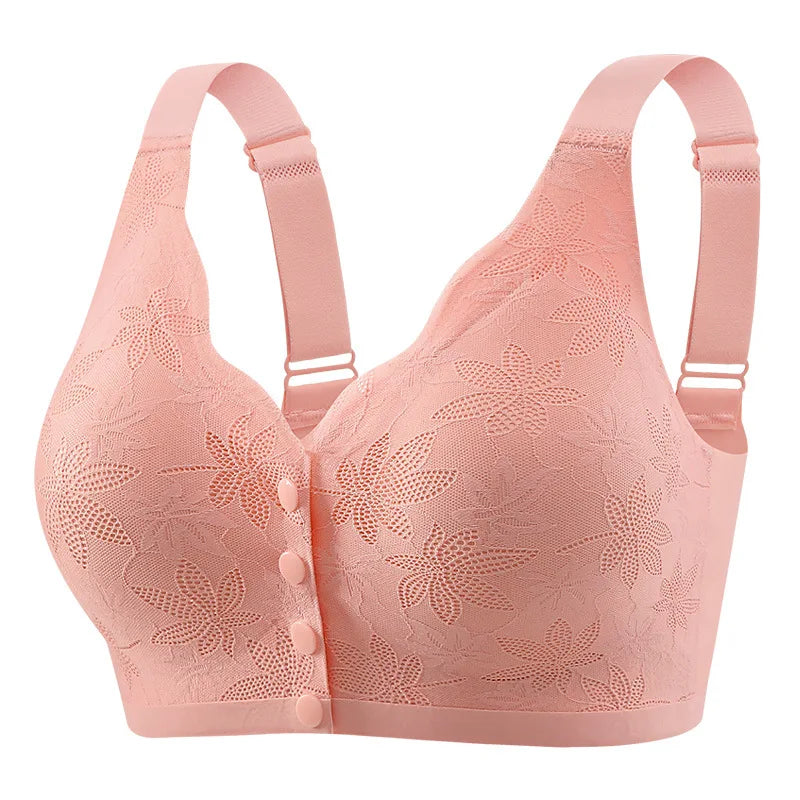 Fashion Printed Front Opening Buckle Gathering Anti Sagging Beautiful Back Bra Ice Silk Seamless Breathable No Steel Ring Bra