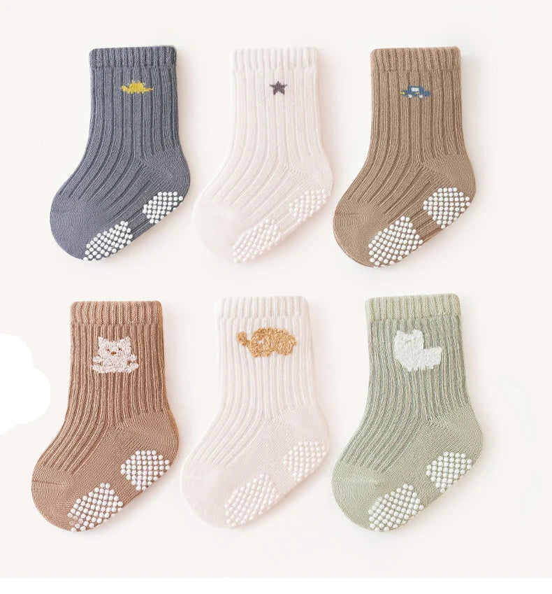 3 Pairs/lot Four Seasons Toddler Baby Anti-slip Socks for Newborns Cute Solid Color Cotton Non Slip Boys Girls Floor Socks 0-8Y