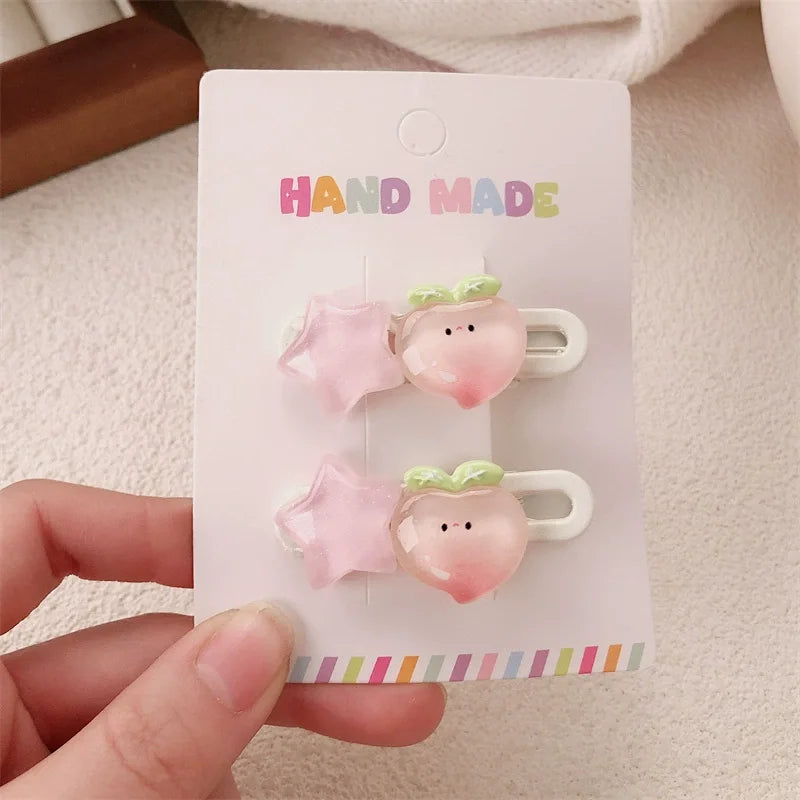 New 2Pcs Cute Fruits Hair Clip Star Duckbill Clip Sweet Girl Hair Pin Bangs Side Clip Woman Headwear Barrette Hair Accessories