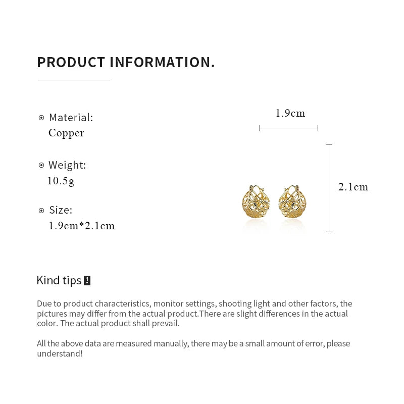 Gold Color Hollowed Hoop Earrings for Women Newly Designed Temperament Girl Fashion Dainty Ear Jewelry Wedding Party Accessories
