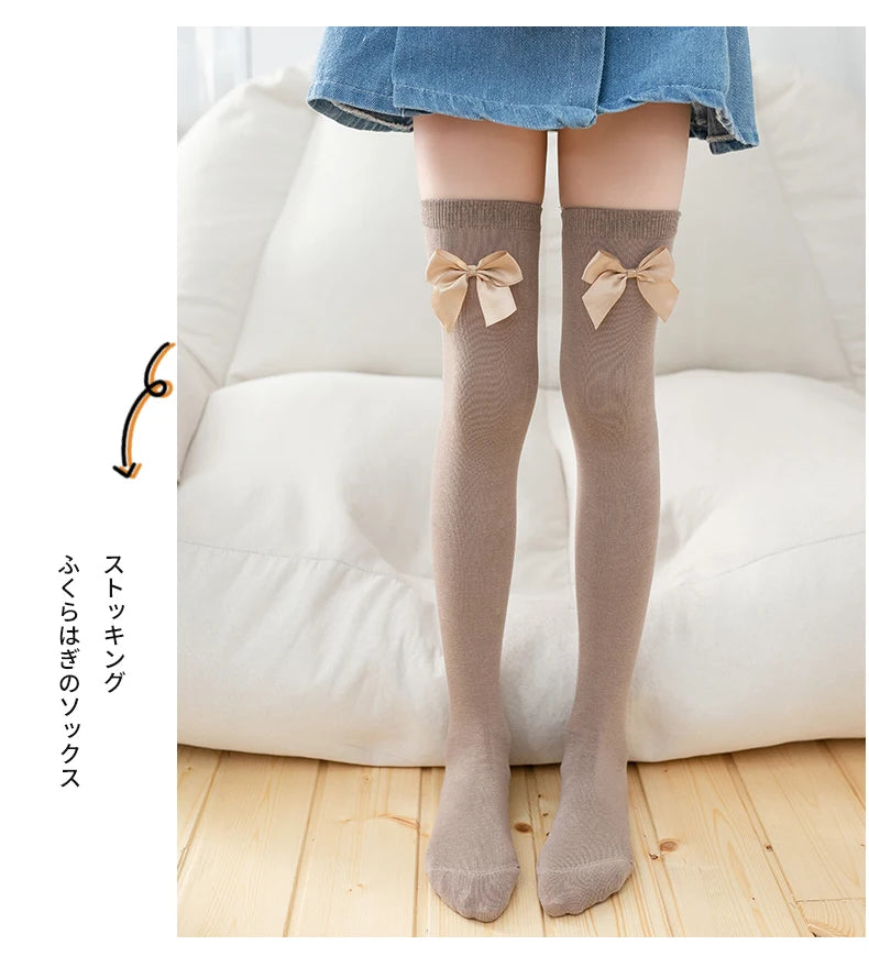 Kids Girls Soft Cotton Warmer Long Kawaii Socks Princess Baby Over The Knee High Socks Cute Bow Child Students Tide Stockings