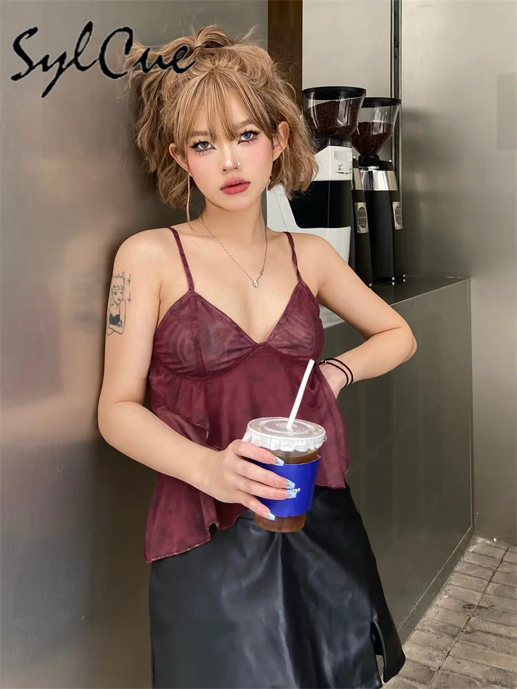 Sylcue Simple And Light Summer Cool Breathable Soft Casual All-Match Sexy Mature Charming Women'S Butterfly Classical Print Vest